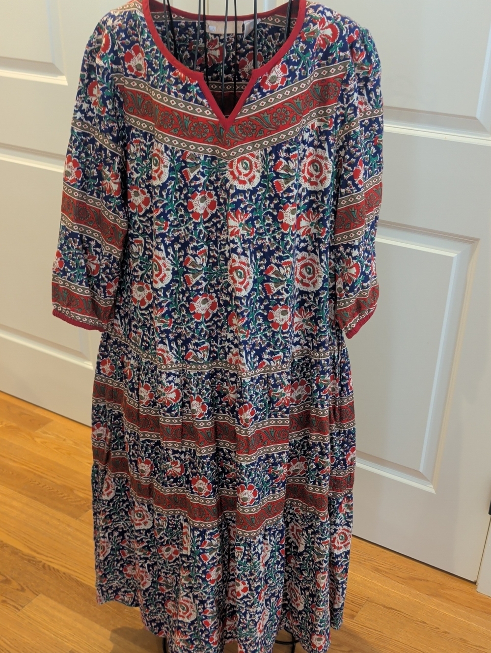 Floral Tiered Midi Dress in Navy and Red